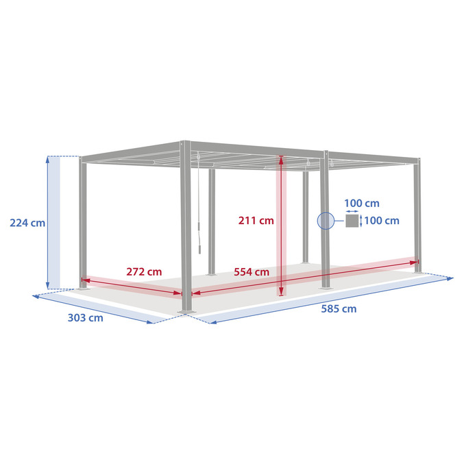 Ensemble pergola bioclimatique EVONIS avec 4 stores côtés longs