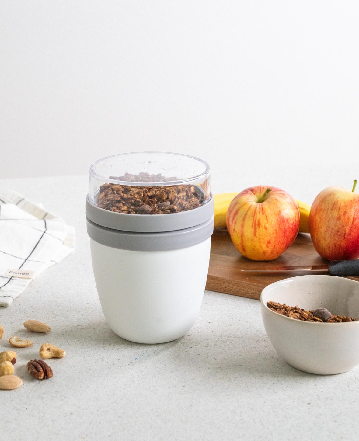 (2er Set) 700ml Lunch Pot mit 2 Essens Behälter / Müsli / Joghurt / Suppe - Weiss / Rosa