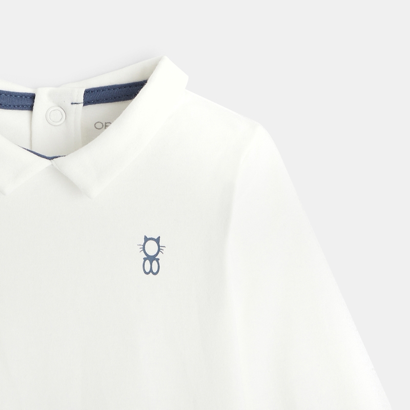 Salopette maille fantaisie et body col polo bleue naissance