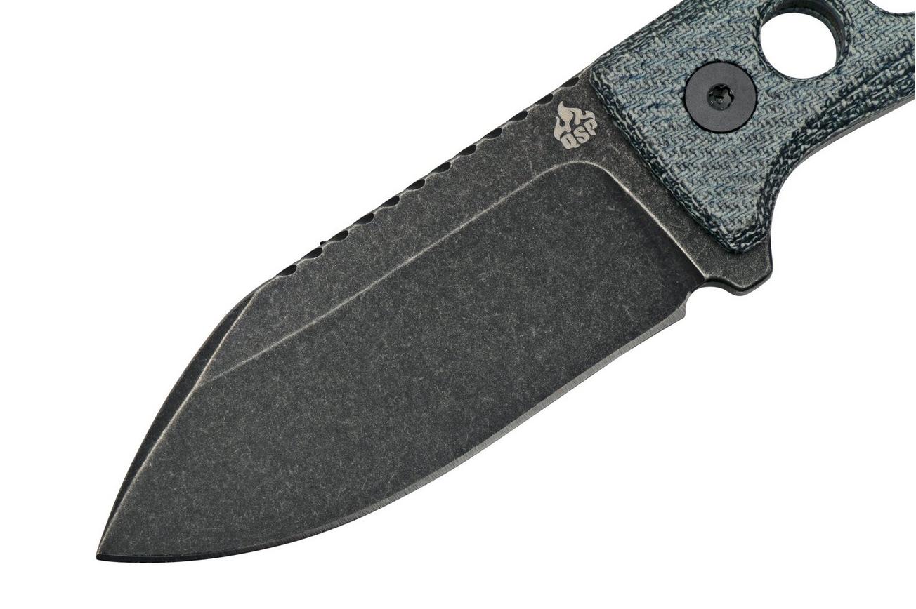QSP Knife Canary QS141-D2 Blackwashed, Denim Micarta, nekmes
