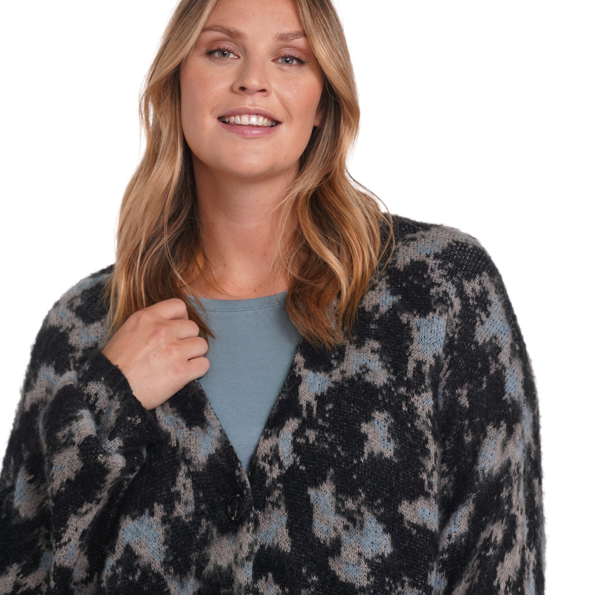 Gina Benotti Damen Strickjacke mit Knopfleiste hellblau / beige / schwarz