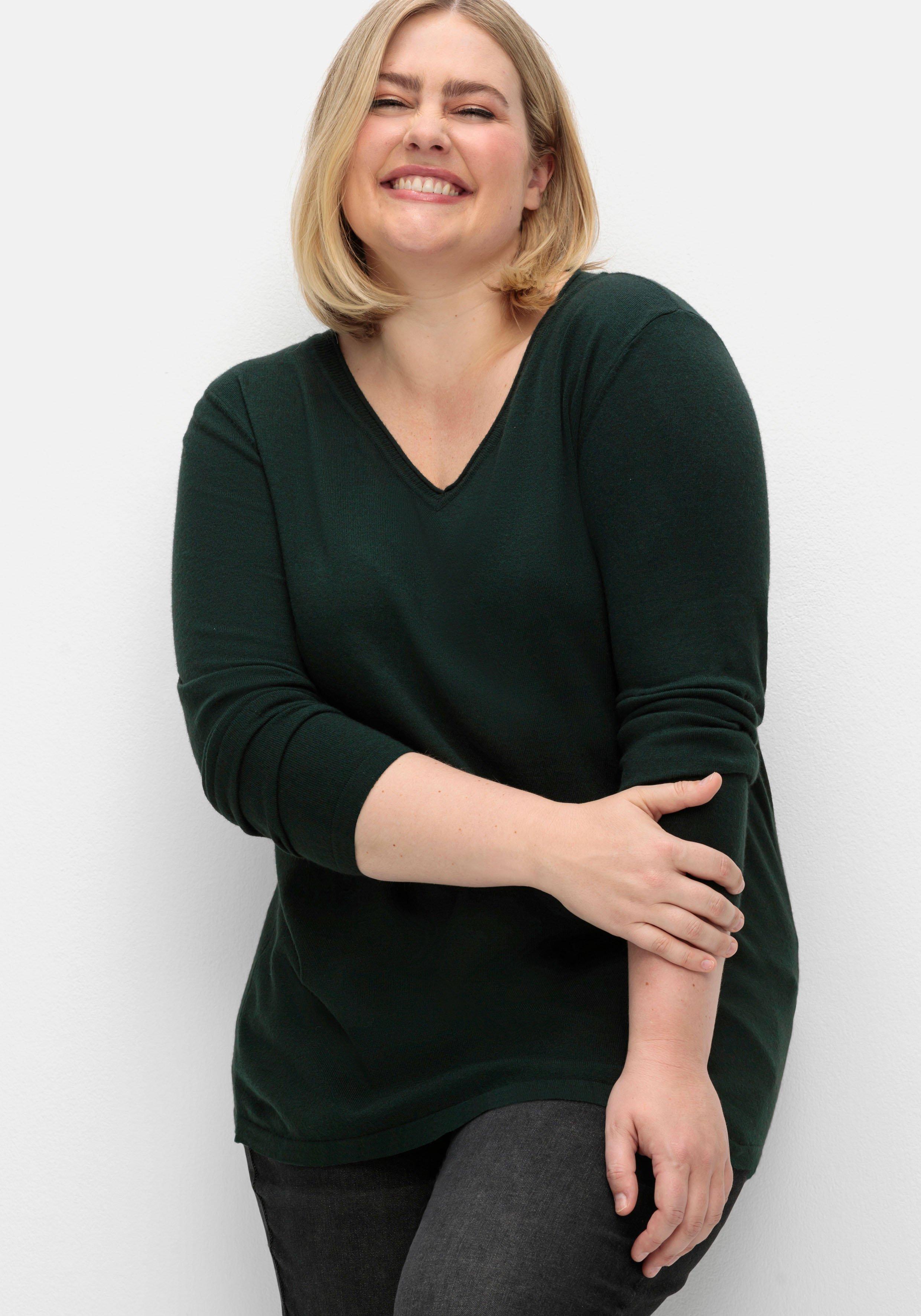 Flauschiger Pullover mit V-Ausschnitt