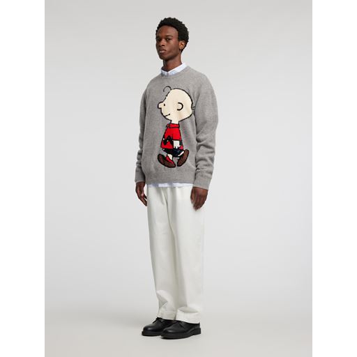 Annarr Rolf Intarsia Charlie Brown Striktrøje, Medium Grey Melange, L