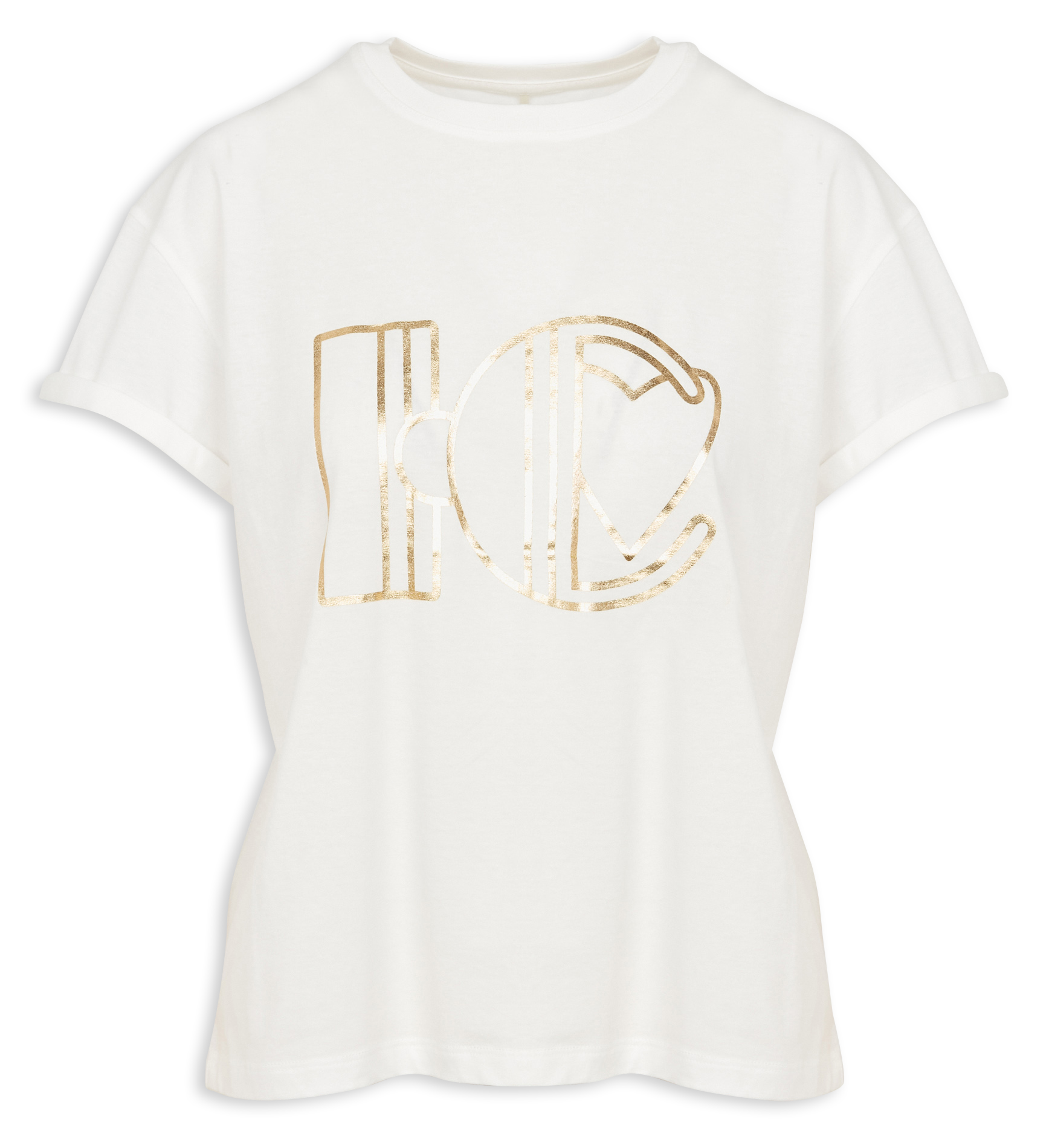 Tee-shirt droit col rond sérigraphié en coton | Blanc