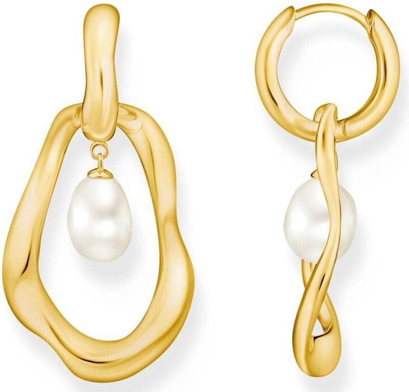 Thomas Sabo - Oorbellen - Gerecycled Zilver - Geel Goud Verguld - Wit Parel