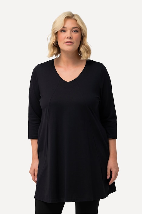 Longshirt, Ziernähte, A-Linie, V-Ausschnitt, 3/4-Arm