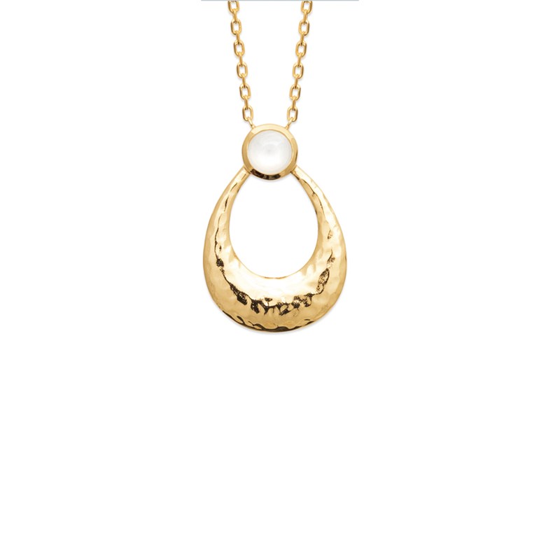 Collier martelé plaqué or et pierre de Lune ARIA - Bijoux Privés Discovery