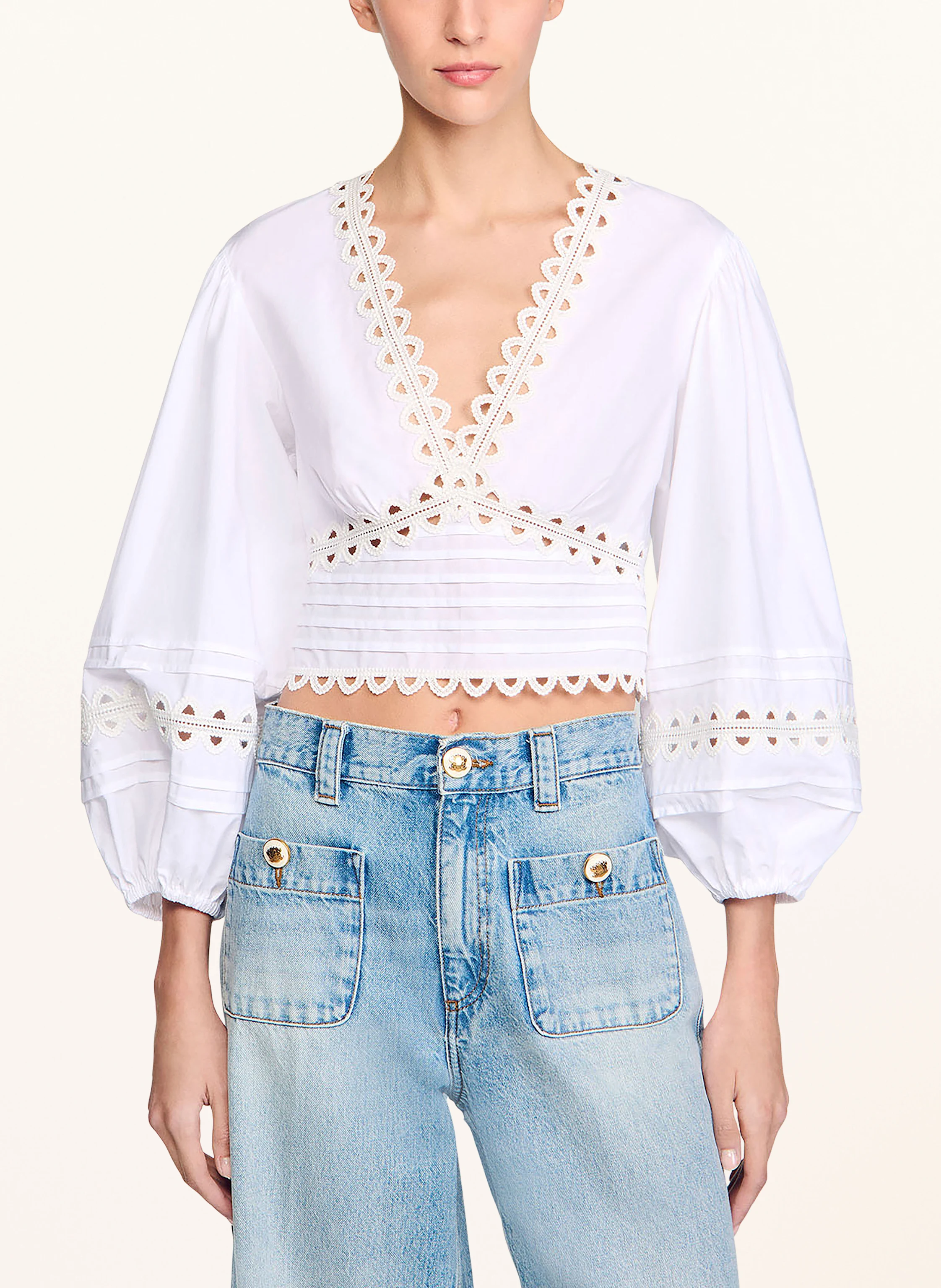 SANDRO Cropped-Blusenshirt mit Spitze