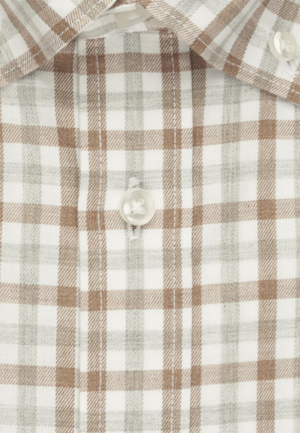 Seidensticker Flannel shirt Slim Long sleeve Button-Down-Collar Check Brown