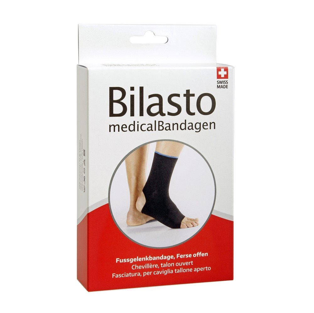 BILASTO Fussgelenkbandage M Ferse offen schwarz/blau 1 Stk