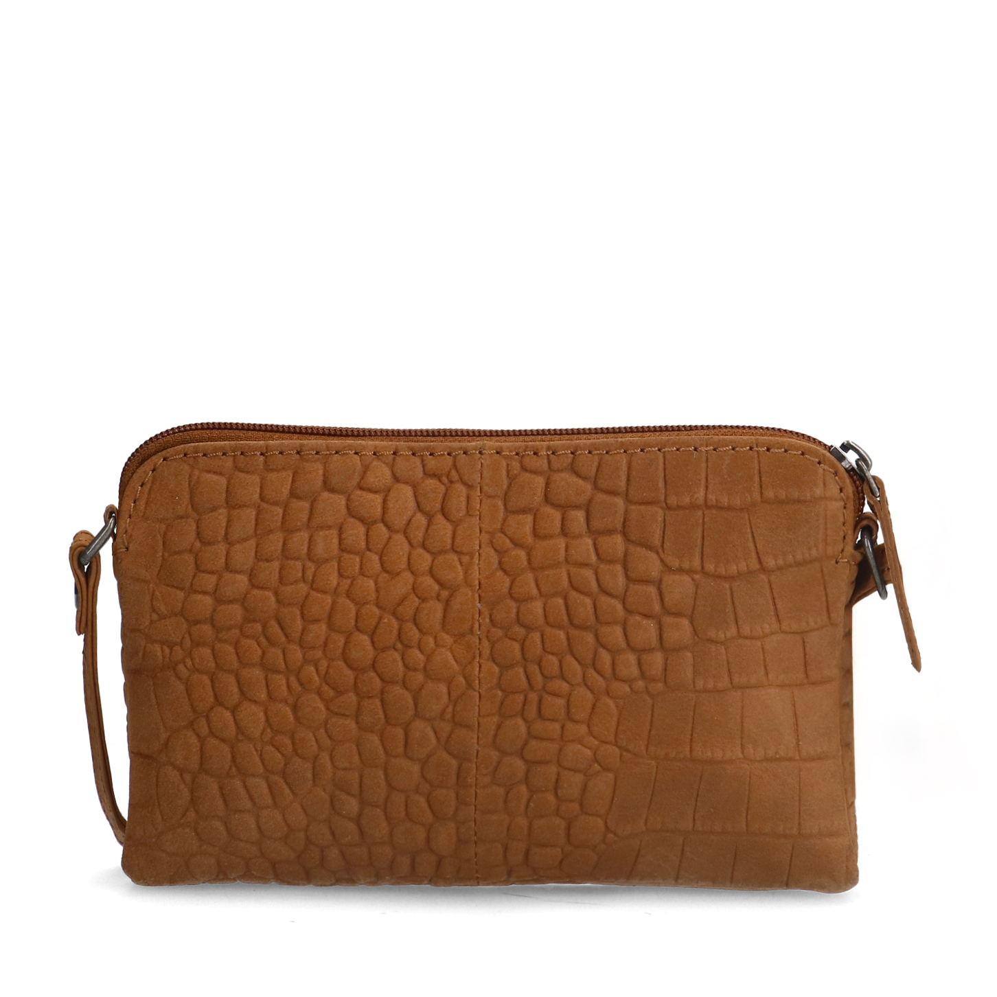 Cognac leren croco clutch