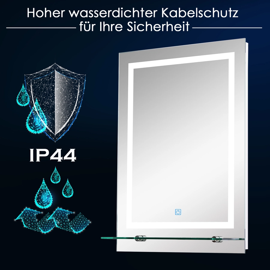 kleankin LED Badezimmerspiegel mit Glas-Ablage silber