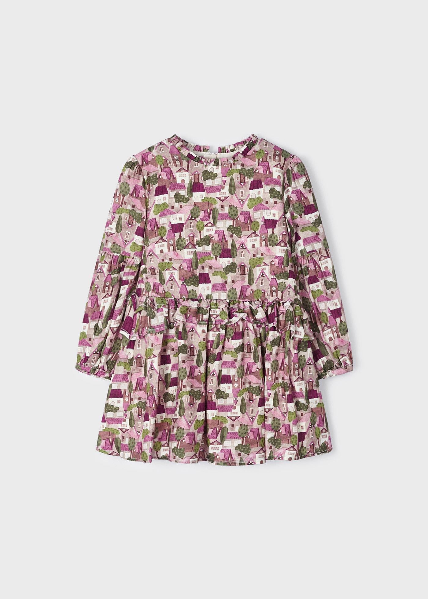 Vestido infantil estampado com babados