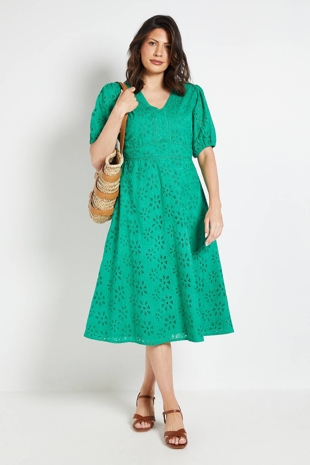 Wallis Robe Midi Ajustée à Broderie Florale