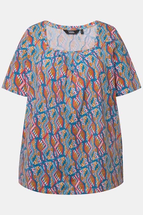 T-Shirt, Zierfalten, A-Linie, Carree-Ausschnitt, Halbarm