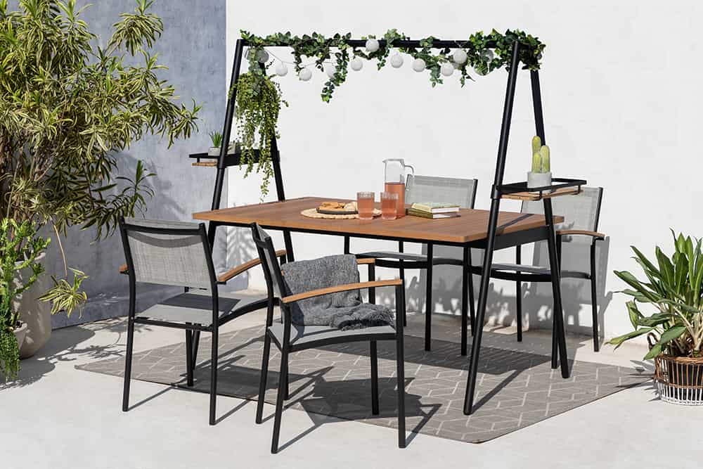 Stapelbarer Gartenstuhl RIO anthrazit grau natur Aluminium Massivholz wetterfest