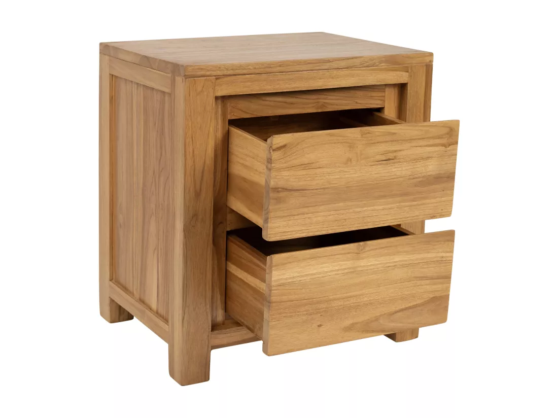 Lot de 2 tables de chevets avec 2 tiroirs en bois de teck - Coloris : Naturel - ALEMIA