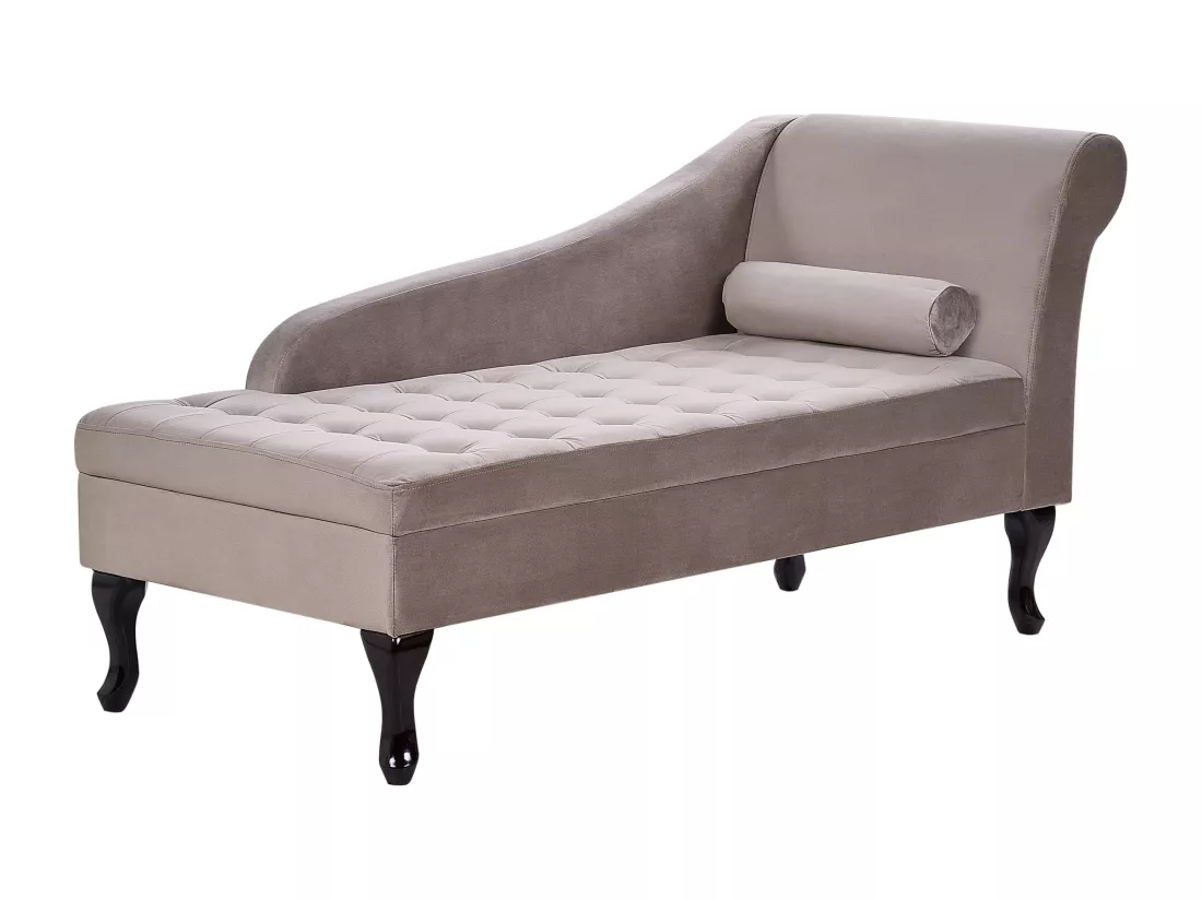 Chaise longue côté droit en velours taupe avec rangement PESSAC