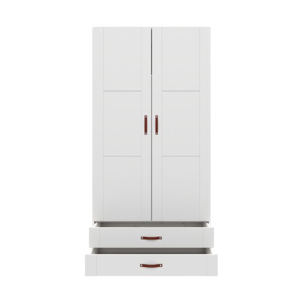 LIFETIME Kidsrooms Kledingkast 2-Deurs - 2 Laden - Tussenwand - White Wash