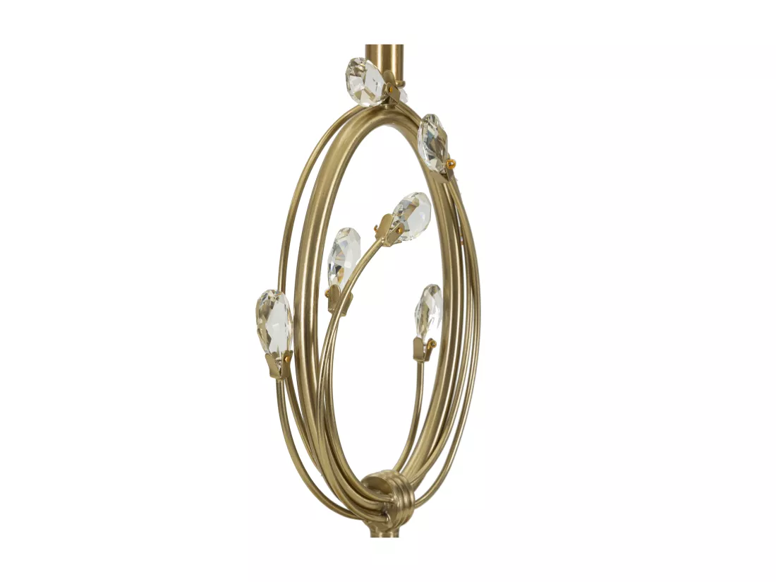 Lampe à poser Versailles en métal doré - diamètre 36x60 cm, élégant décor géométrique, abat-jour en tissu beige avec bordure dorée