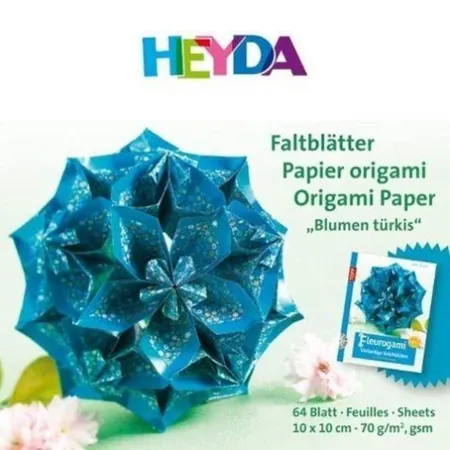 Heyda Faltblätter Fleurogami Origami Papier Blumen türkis 64 Blatt 10x10 cm