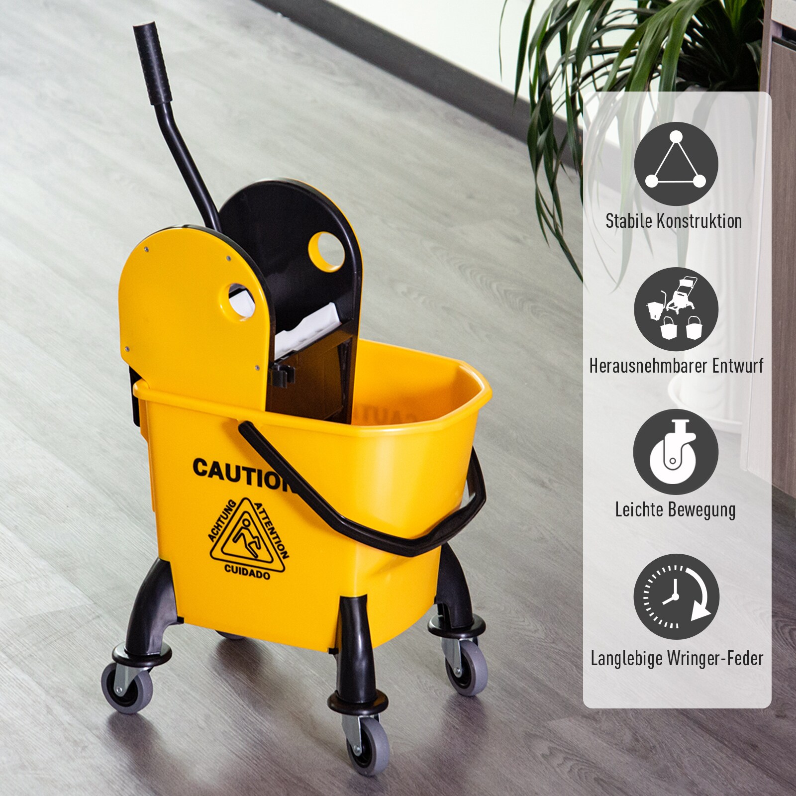 HOMCOM Wischwagen mit Auswringvorrichtung gelb 44 x 36 x 90 cm (LxBxH)