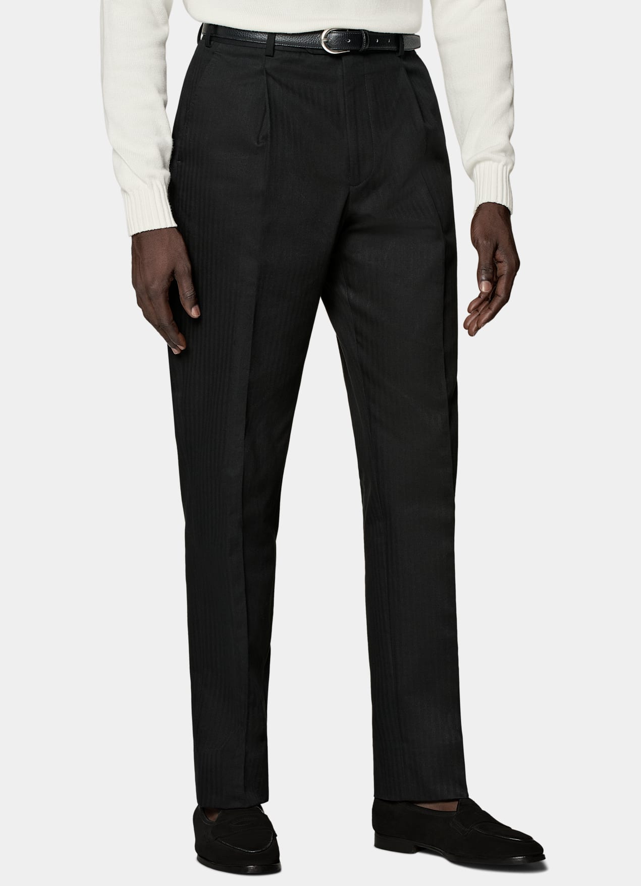 Pantalon Wide Leg Tapered noir à chevrons