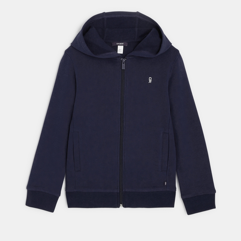 Sweat-shirt uni à capuche bleu garçon