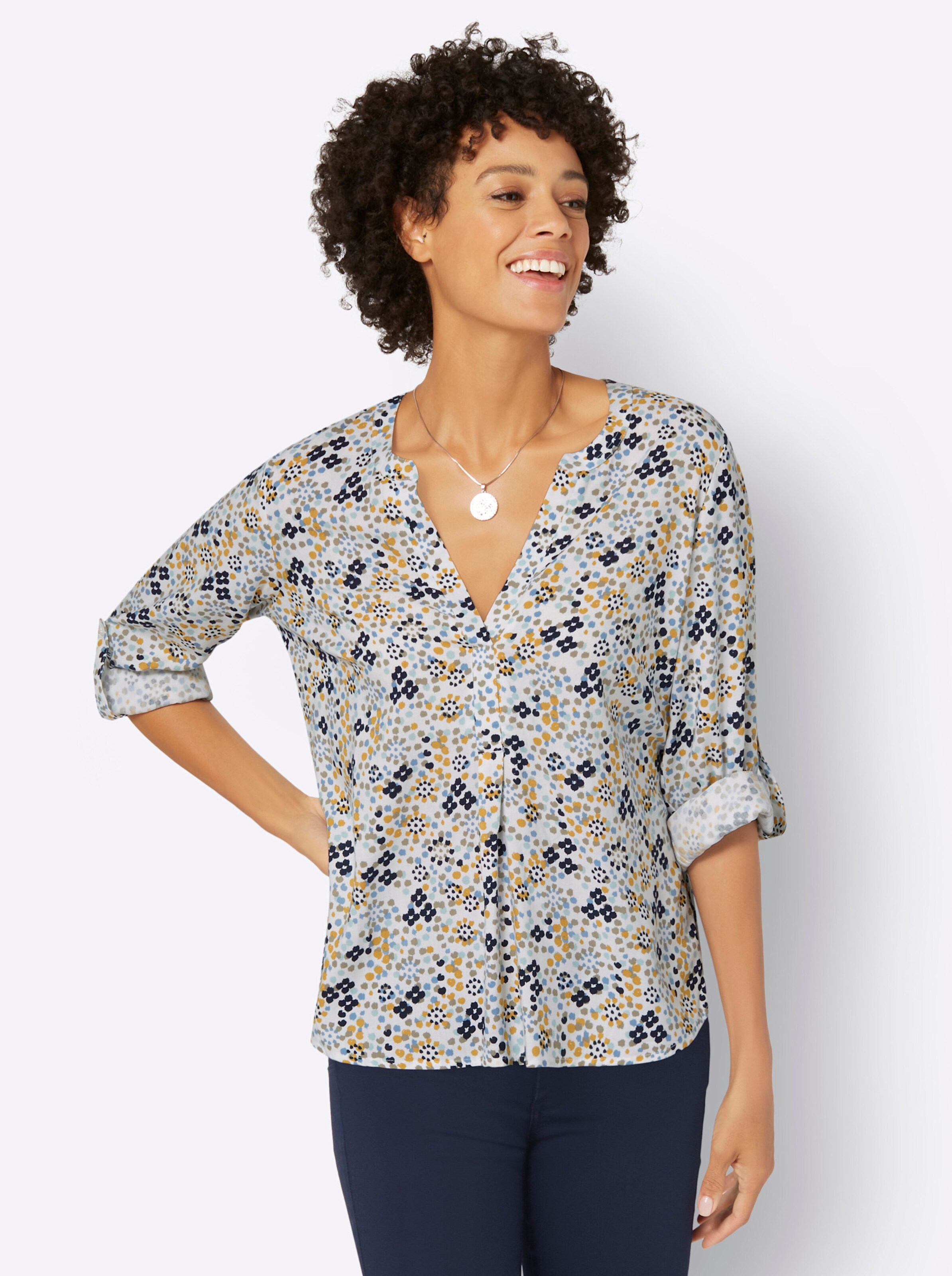 Druckbluse in ecru-bedruckt