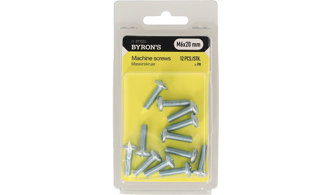 Maskinskruer PH M6x20 mm - 12 stk.