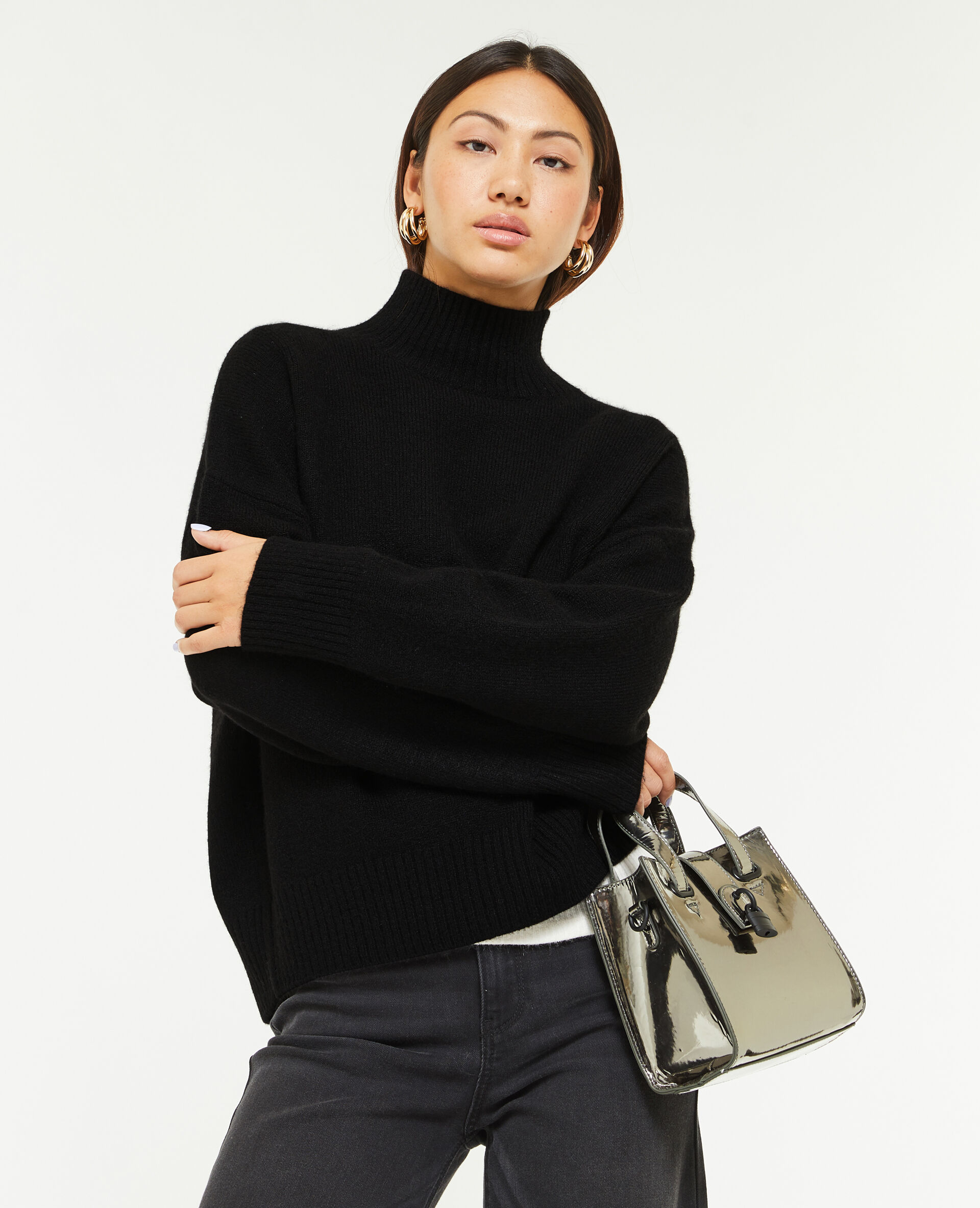 Pull oversize col montant - Noir