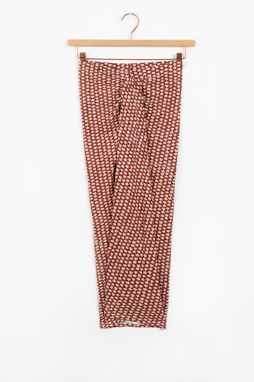 Terracotta midi rok met print en knoopdetail