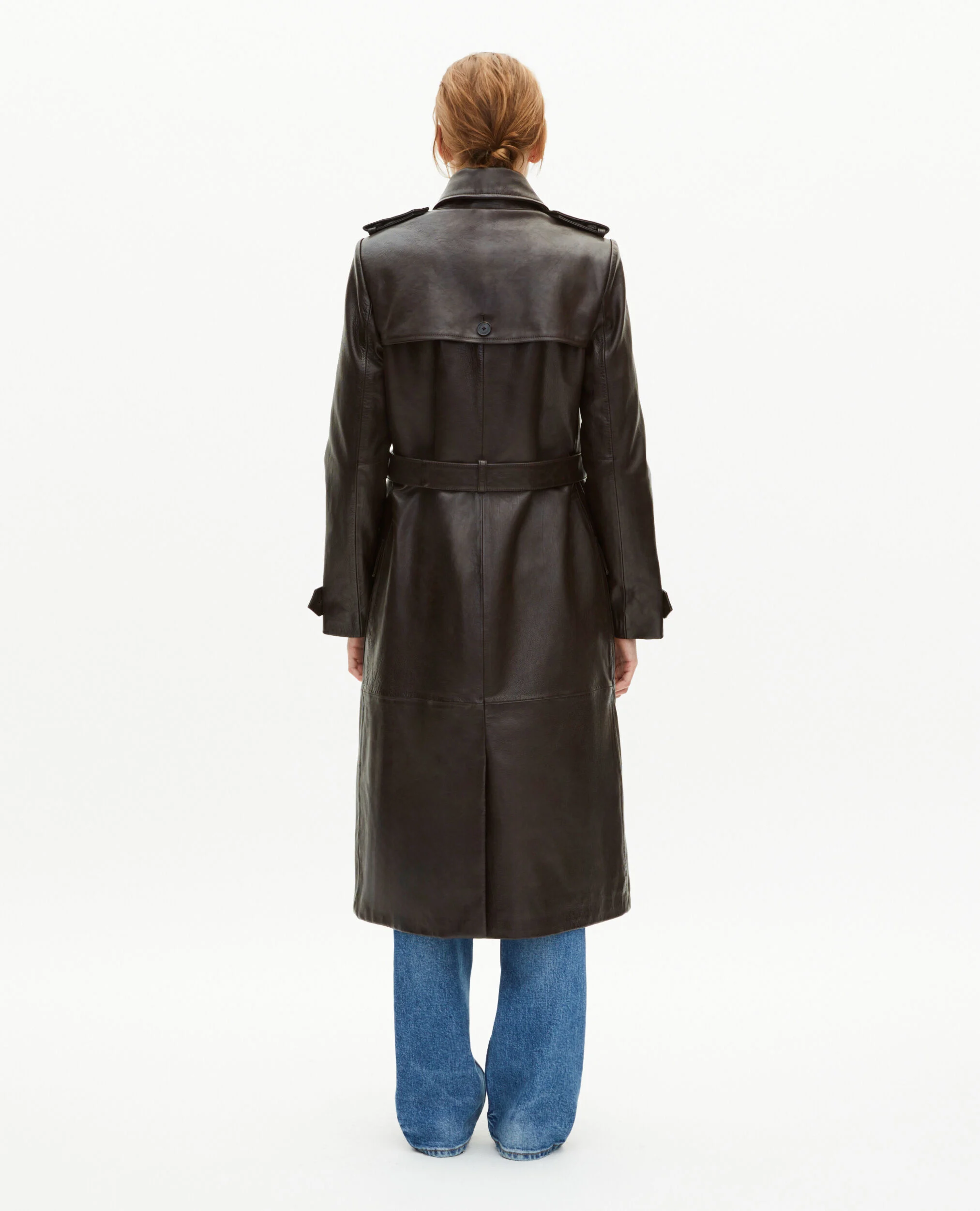 Trench long en cuir marron