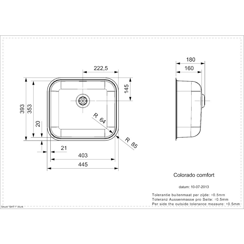 Reginox Colorado (L) Comfort spoelbak RVS 403x353mm