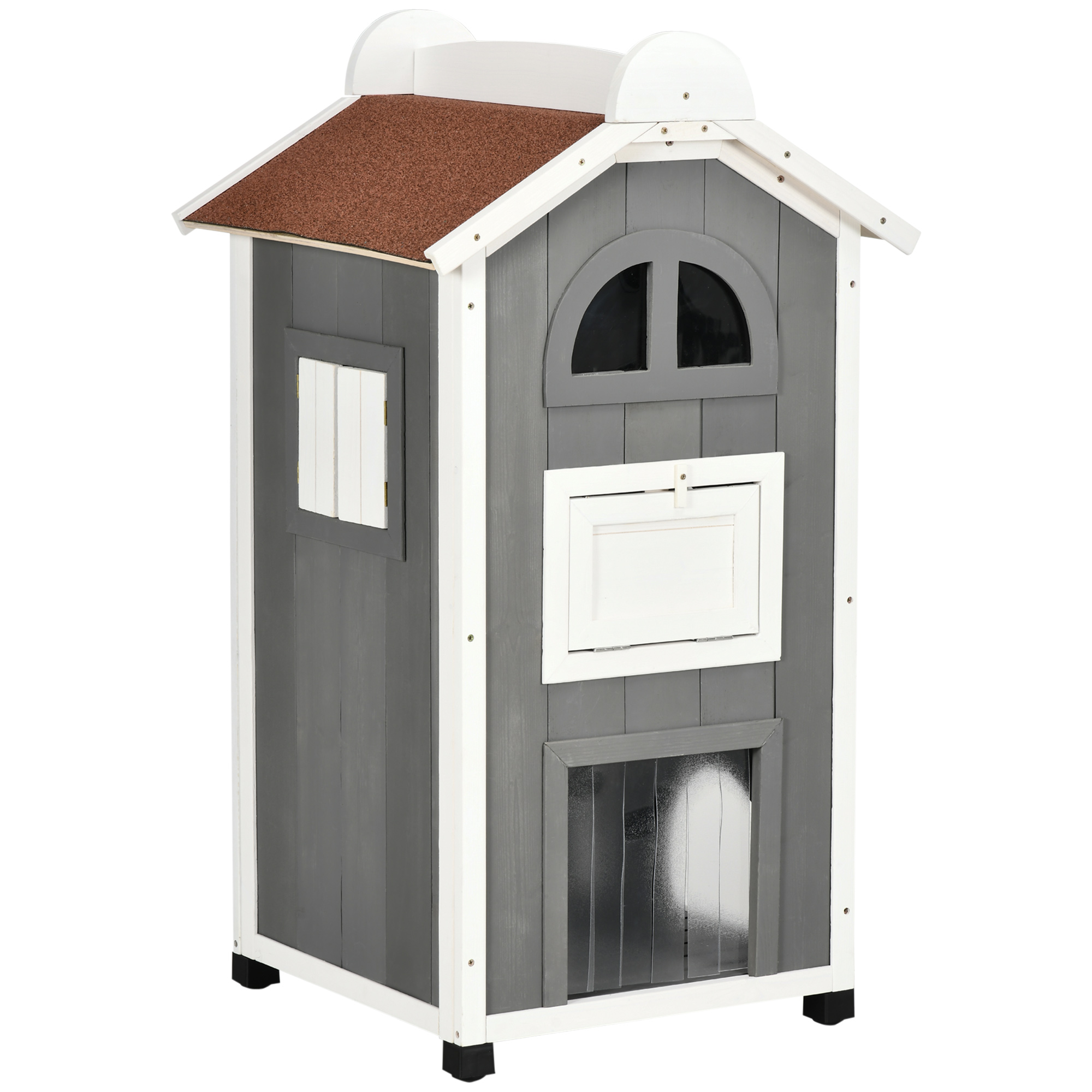 Casinha de madeira para gatos PawHut 59x55x109 cm