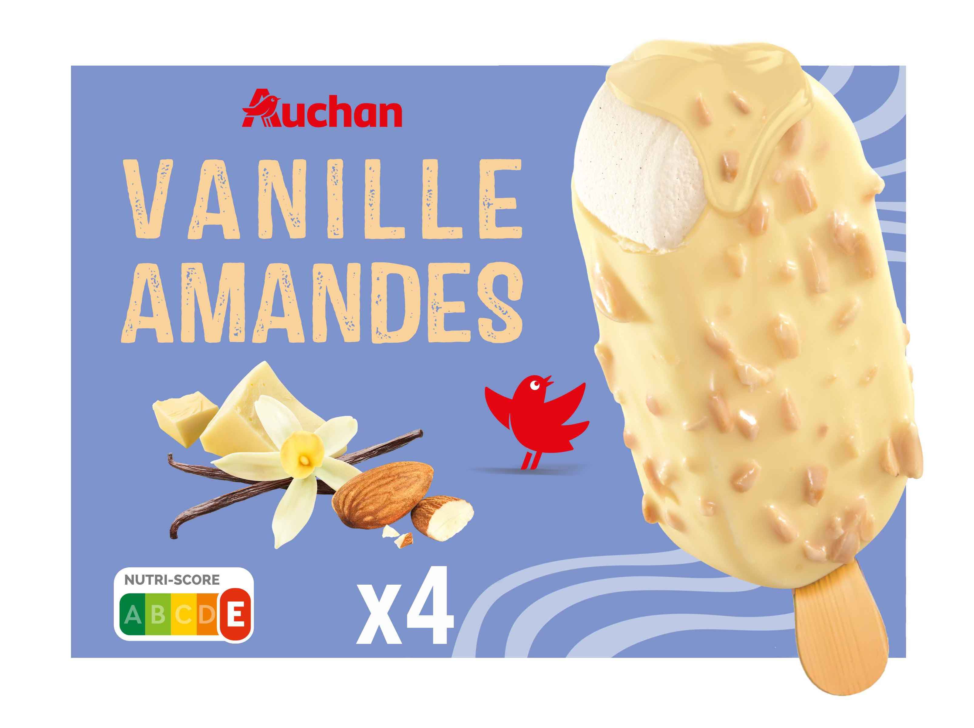 GELADO PALITO AUCHAN CHOCOLATE BRANCO COM AMÊNDOAS 4X110ML