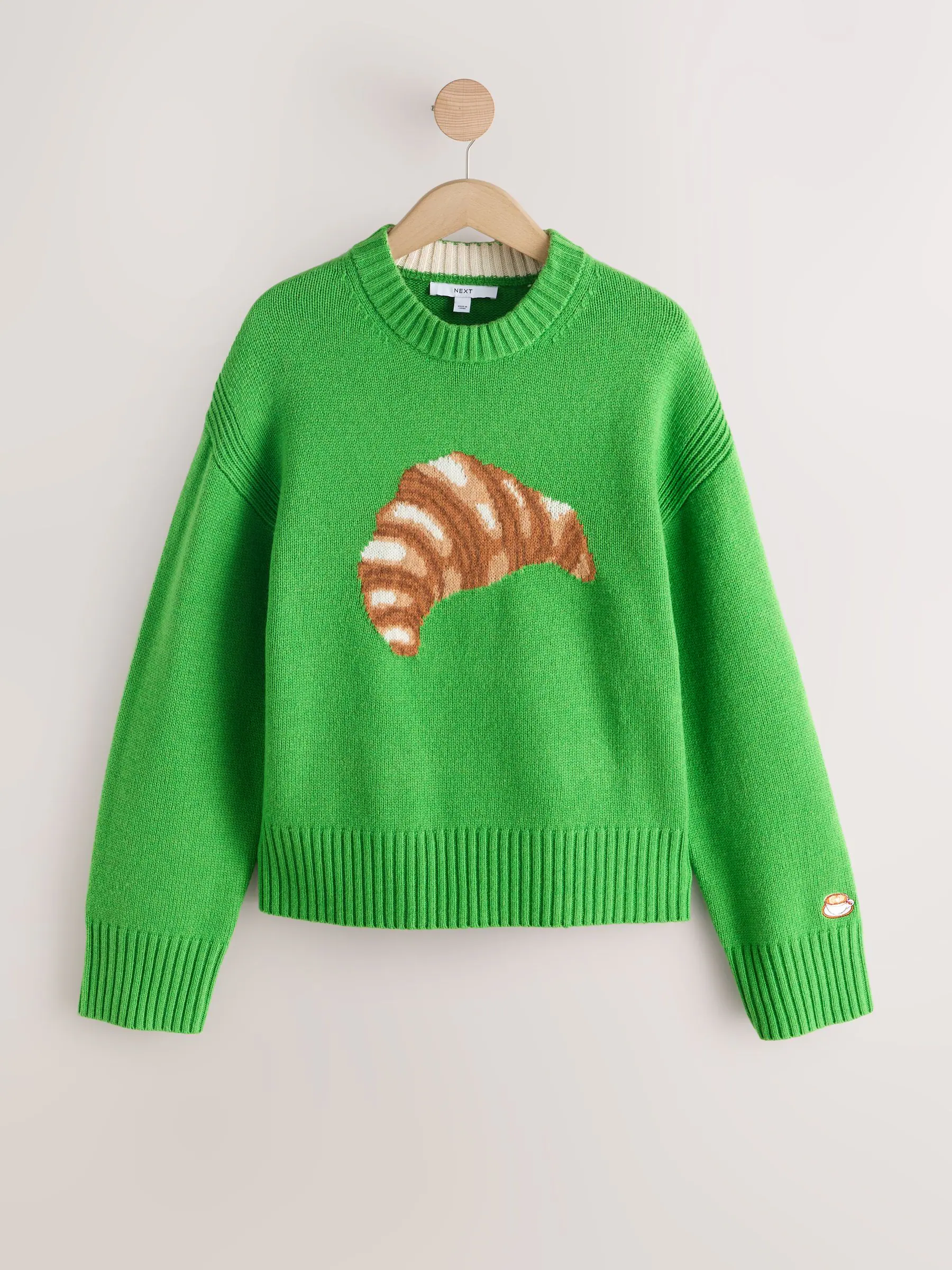 Green Croissant Graphic - Wollen Blend trui met ronde hals