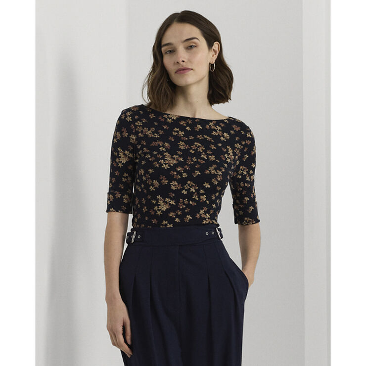 Lauren Ralph Lauren Floral Cotton Boatneck Tee Navy