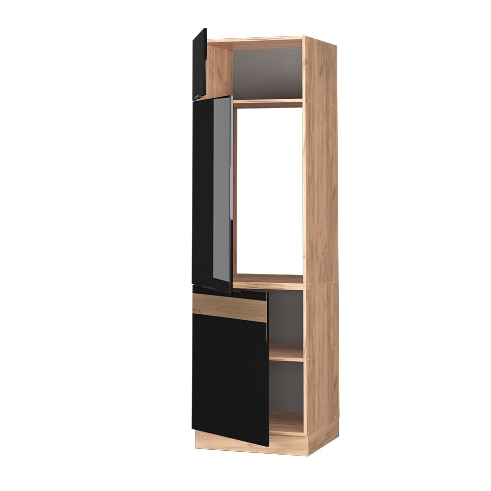 Vicco Kühlumbauschrank Küchenschrank Küchenmöbel Fame-Line Eiche Schwarz 60 cm modern Hochglanz