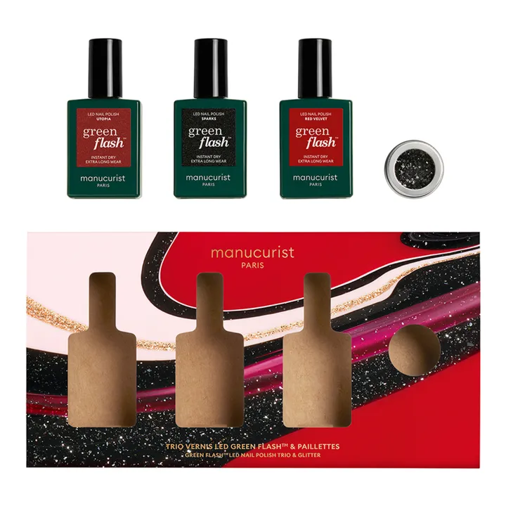 Manucurist Coffret collection semi-permanent Holidays Green Flash - Utopia, Red Velvet et Sparks