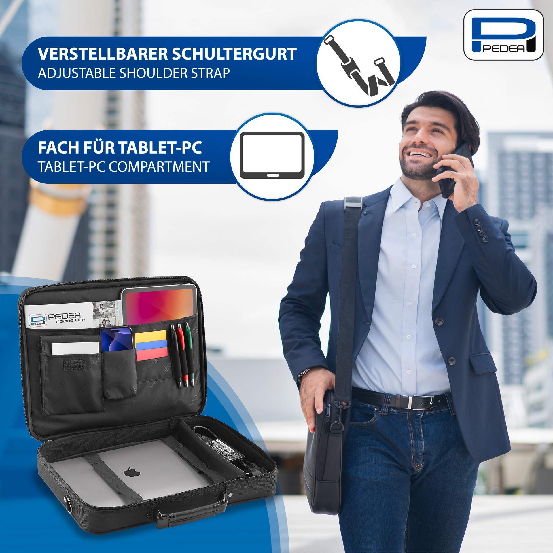 PEDEA Laptoptasche »Notebooktasche BLACKLINE 15,6 (39,6cm)« Umhängetasche mit Schultergurt