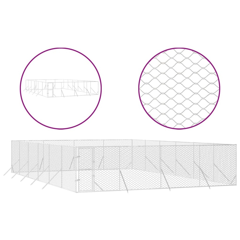 Chenil d'extérieur pour chiens argenté 8x12x2 m acier galvanisé