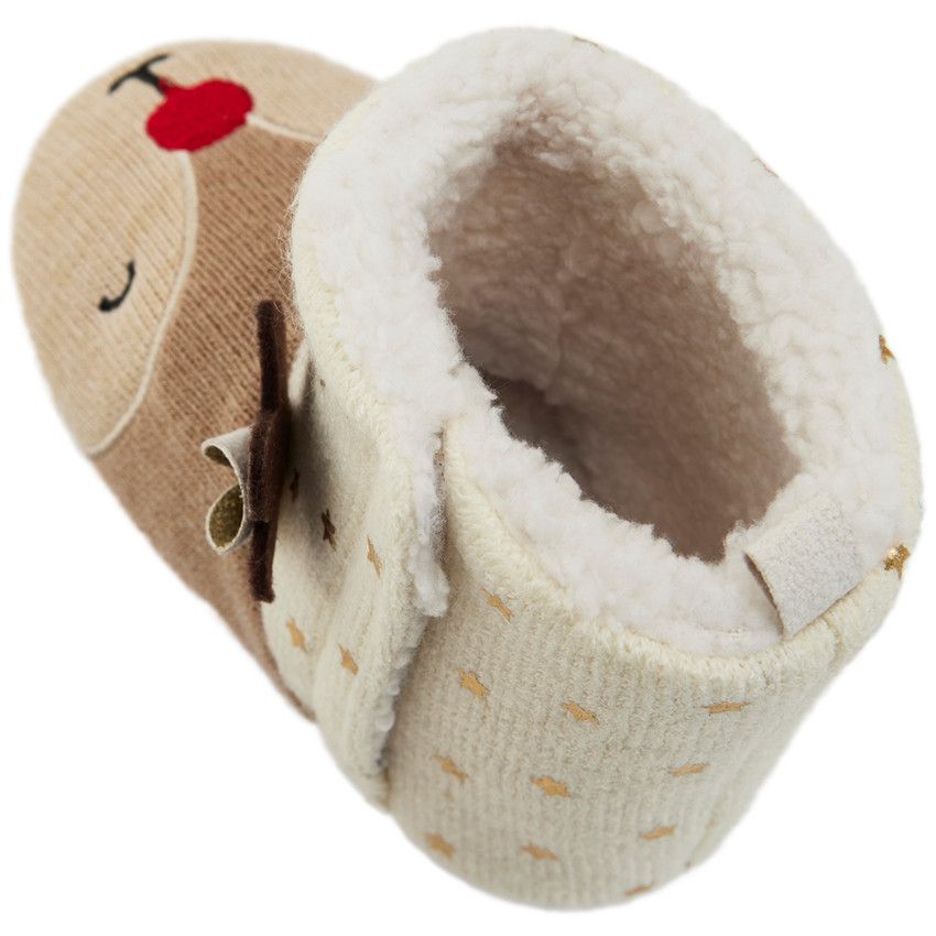 Chaussons bottes fourrés rennes de Noël pour fille - Beige