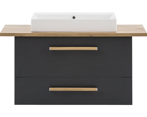 Badkamermeubelset Möbelpartner Duo 1022 BxHxD 102 x 61,5 x 50 cm Frontkleur antraciet mat met wastafel keramiek wit