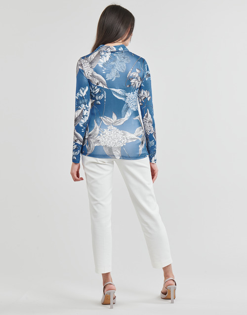 Guess - LS SHIRRED SNAP MILANA TOP - Bleu