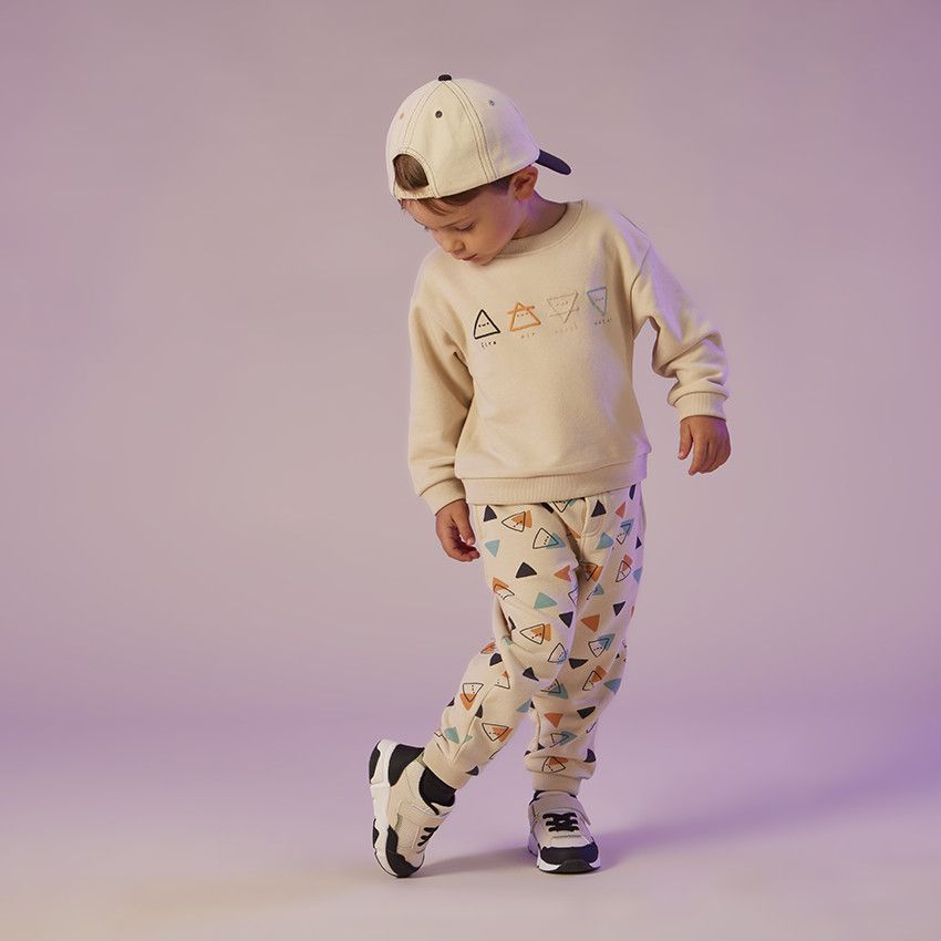 Ensemble jogging oversize motifs triangles pour bébé garçon - Ecru