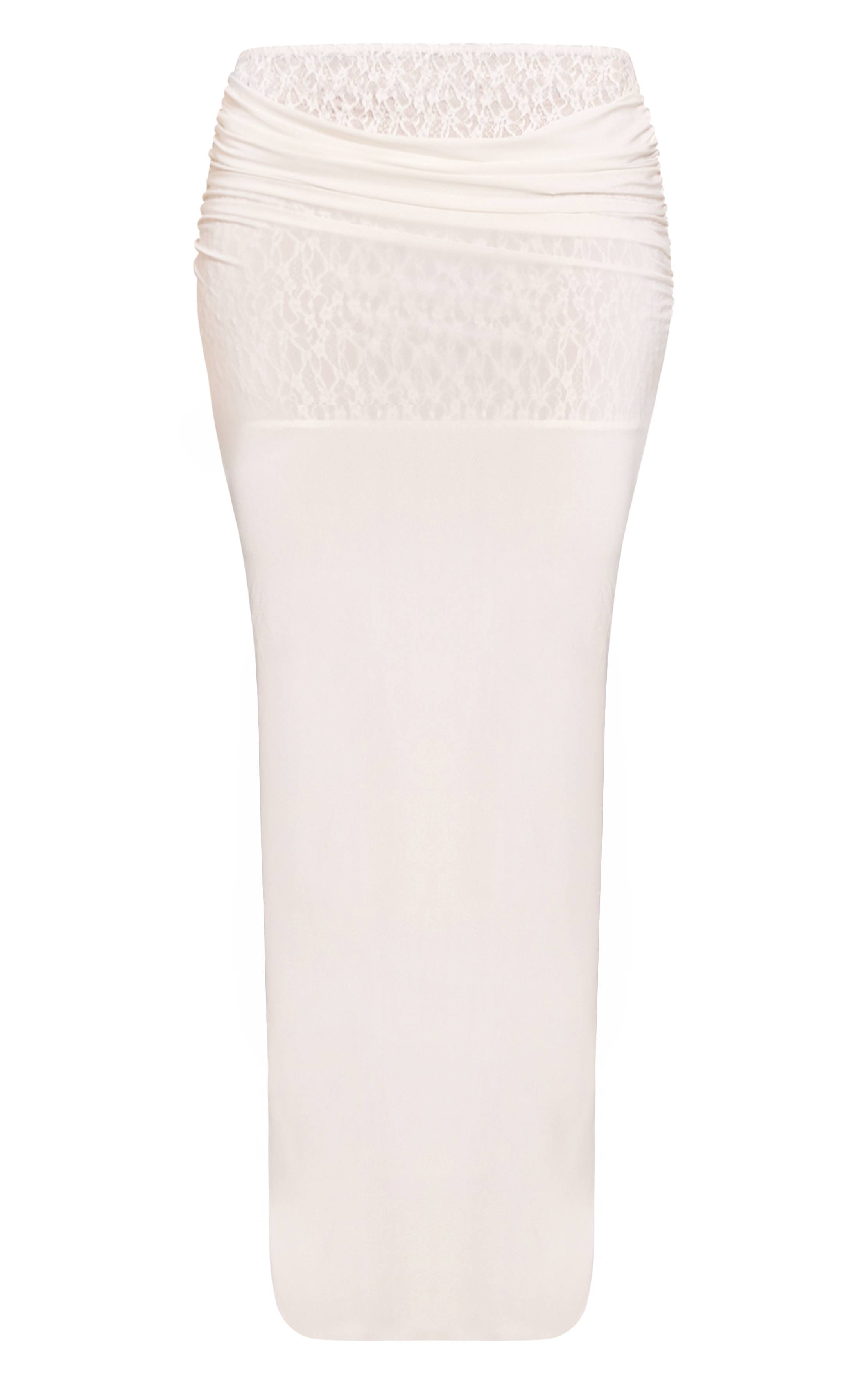 Crème Jupe Longue Drapée En Slinky Double Avec Sous-couche En Dentelle