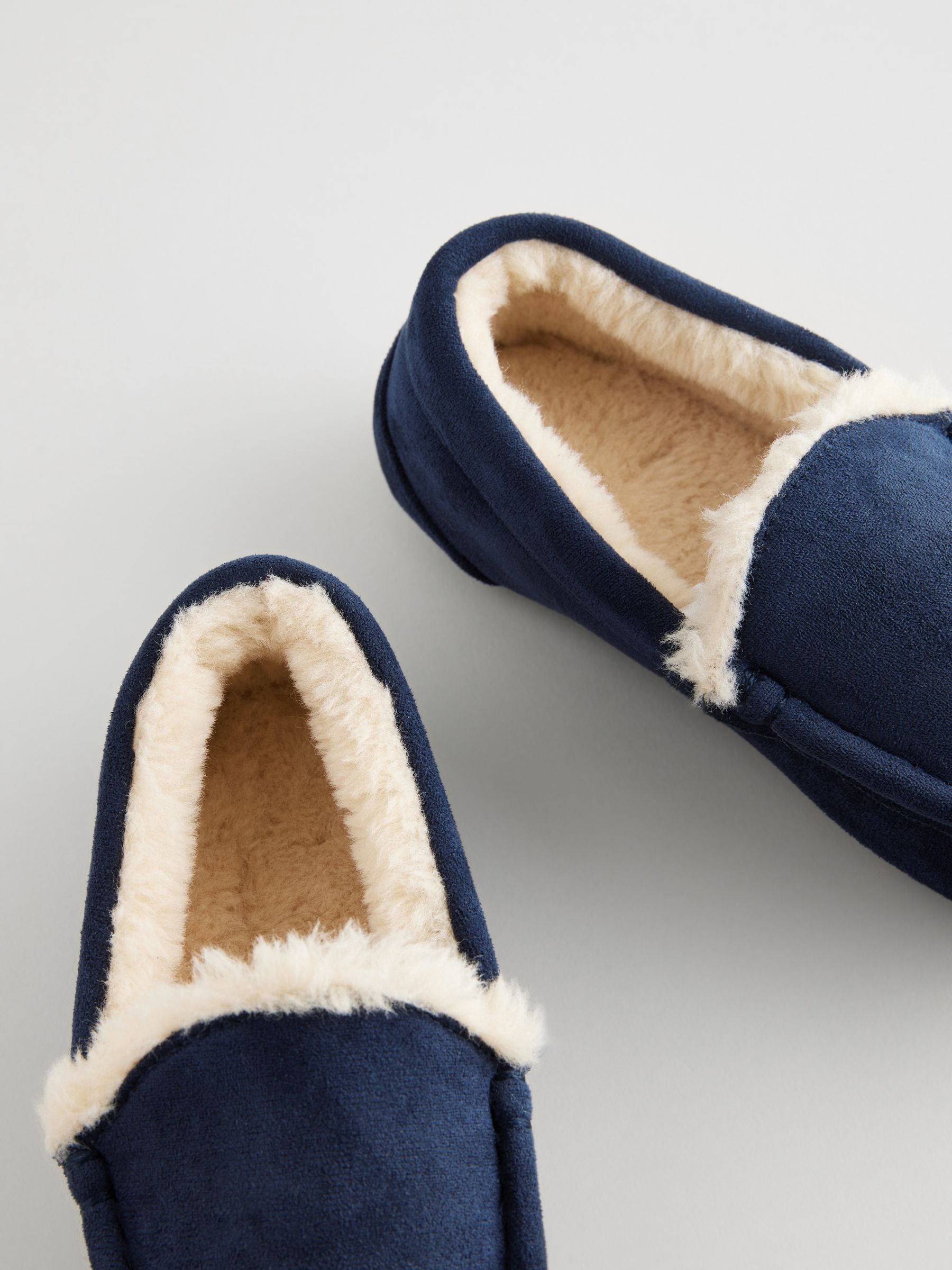 Marineblauw met neutrale warme voering - Behaaglijke pantoffels met mocassin