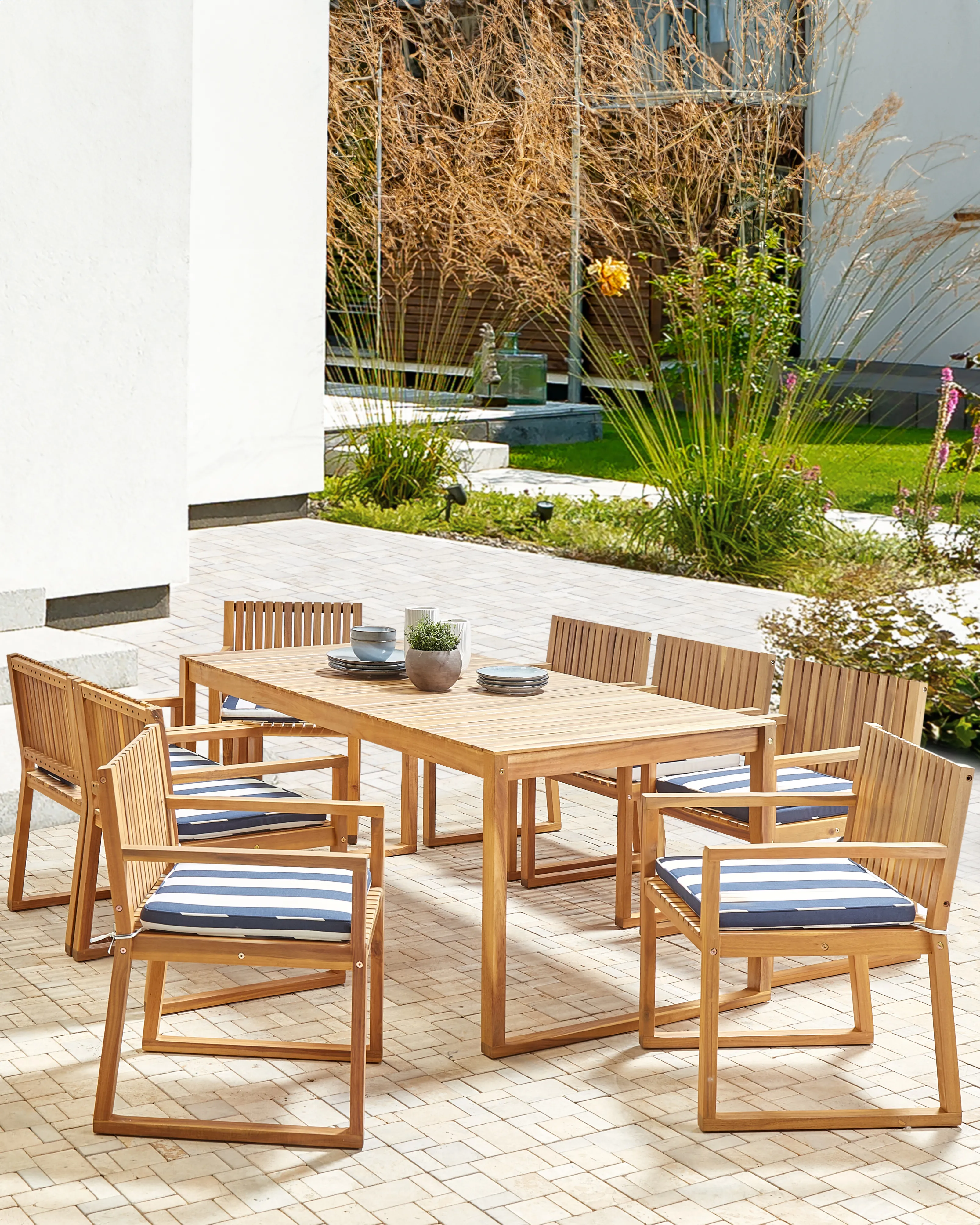 Set van 8 stoelen met zitkussen SASSARI II Gecertificeerd acaciahout Marineblauw
