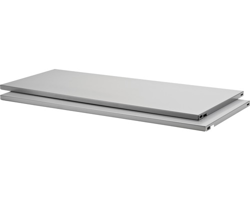 Stalen plank, 80 cm breed x 30 cm diep, zilver, 2 stuks